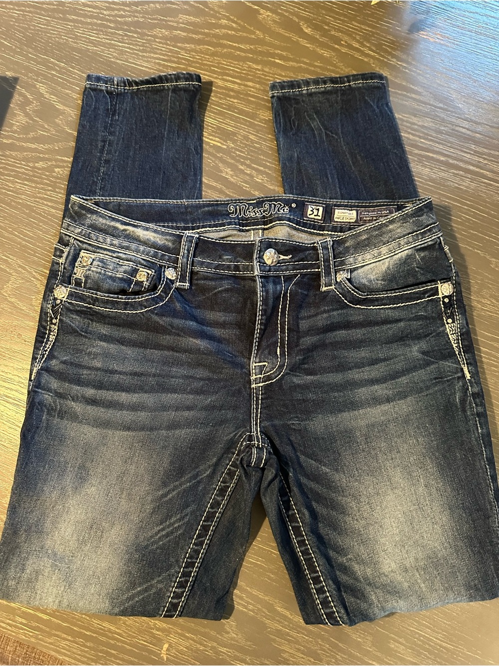 Miss Me Womens Faded Dark Blue Skinny Jeans